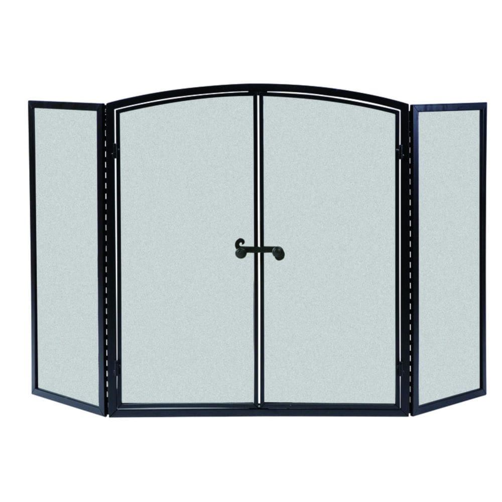 Tela de lareira Panacea Deluxe de 3 painéis com portas pretas