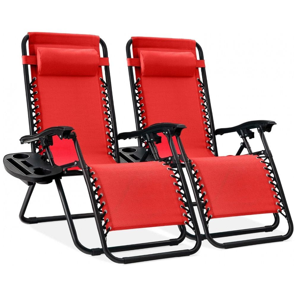 Conjunto de 2 Cadeiras de Praia Reclináveis de Aço com Design Ergonômico Zero Gravity e Bandejas de Apoio,Best Choice Products