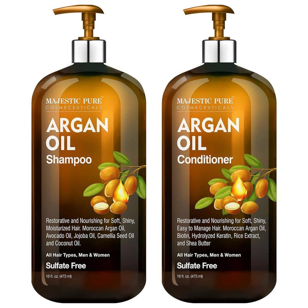 Shampoo Condicionador Volumizador e Restauração Capilar Para Uso Diário 450ml cada, MAJESTIC PURE, Marrom Escuro