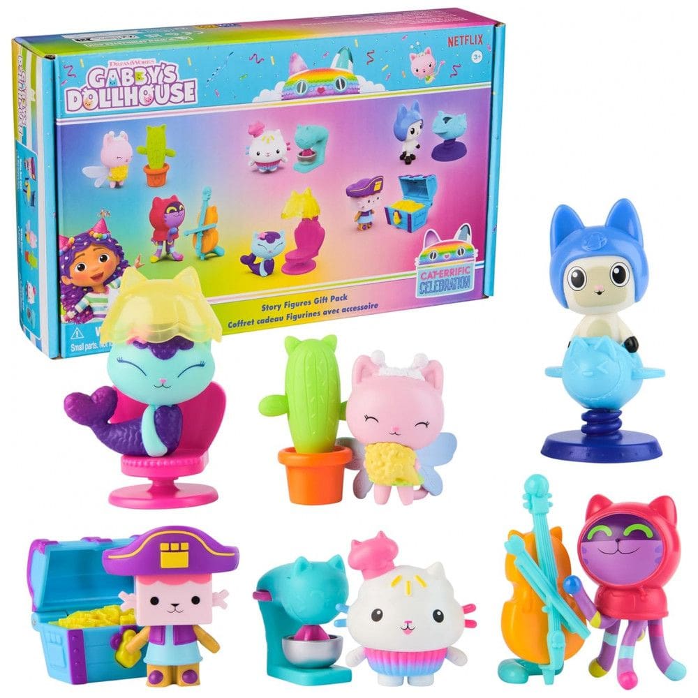 Brinquedo Gabbys Dollhouse, Conjunto de Presente com 12 Figuras de História, 6 Figuras e 6 Acessórios para Casinha de Bonecas
