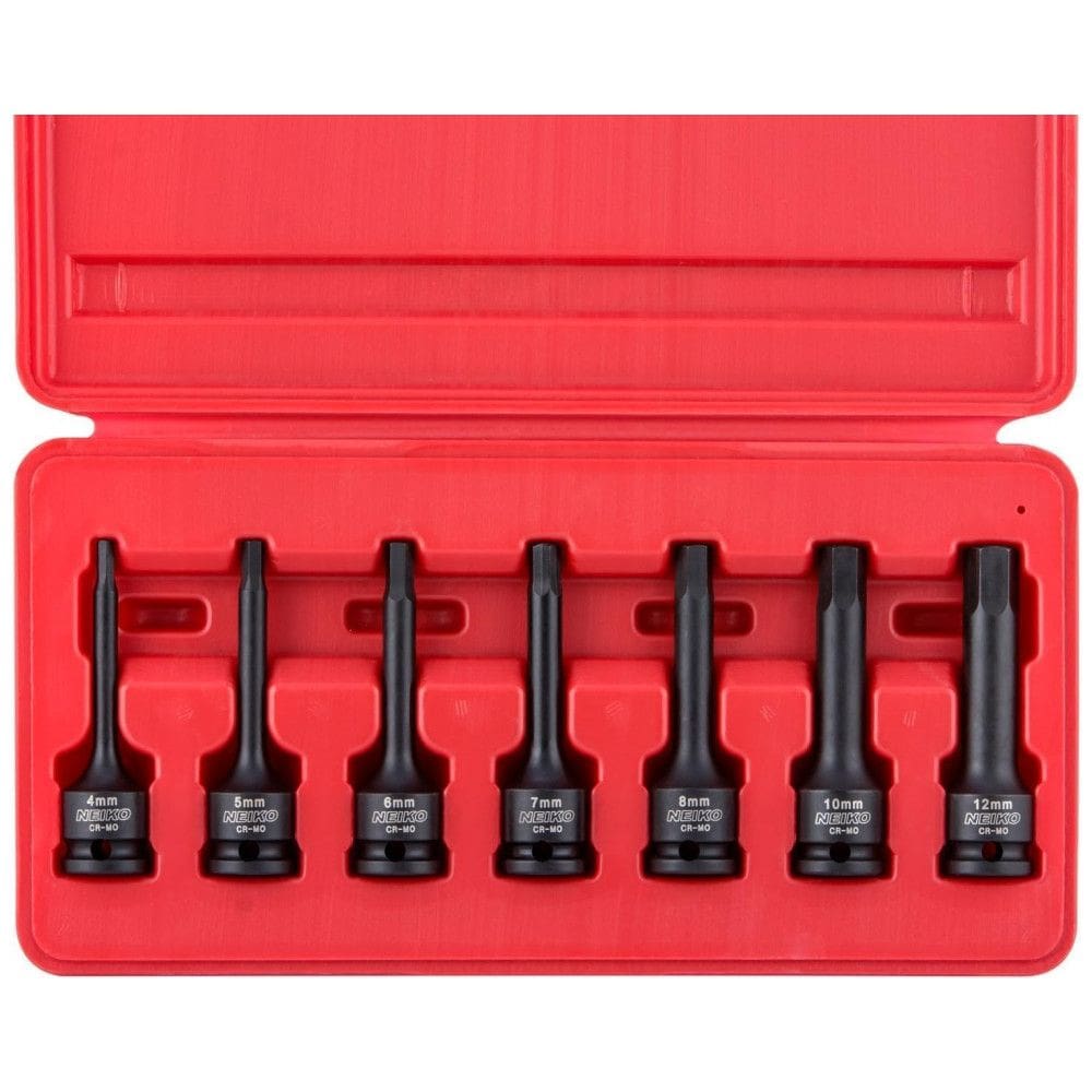 Ferramenta Automotiva Brocas Allen de 3, 8 4 a 12mm 7 Peças Cr Mo Extra Longo, NEIKO 01130B, Vermelho
