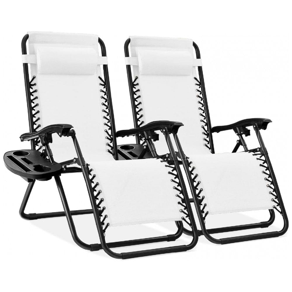 Conjunto de 2 Cadeiras de Praia Reclináveis de Malha de Aço da Best Choice Products com Bandejas para Copos,