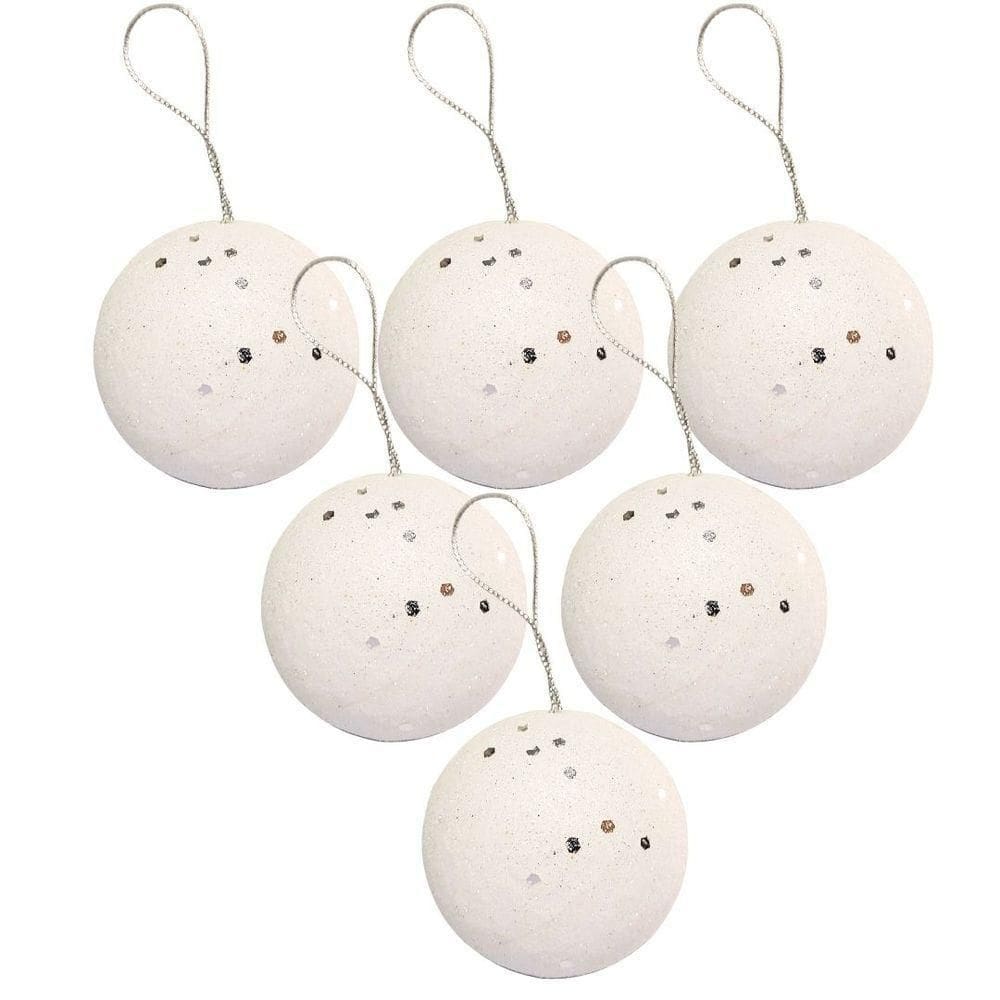 Kit 6 Bolas Natal Branco Glitter Brilho Prime 6cm Na Caixa - Magizi