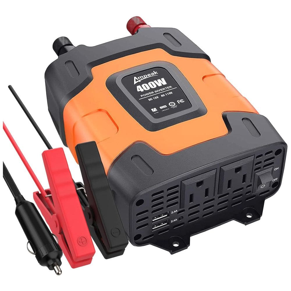 Inversor de Potência 400W DC 12V a AC 2 Tomadas, USB, 110v, AMPEAK IVUFA0100, Laranja