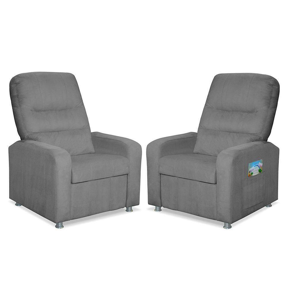 Kit 2 Poltronas Decorativas Do Papai Reclinável Confortável Suede - Lm Decor Cinza Claro