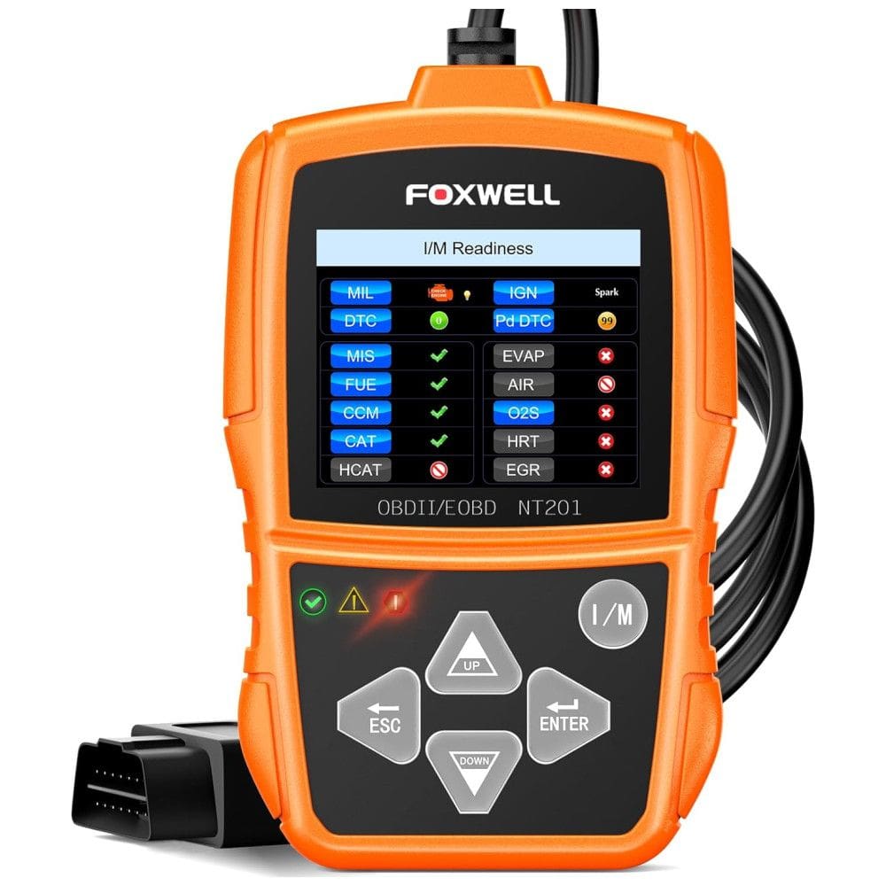 Scanner de Motor Automotivo Diagnóstico OBD2 com 10 Modos, FOXWELL NT201, Laranja