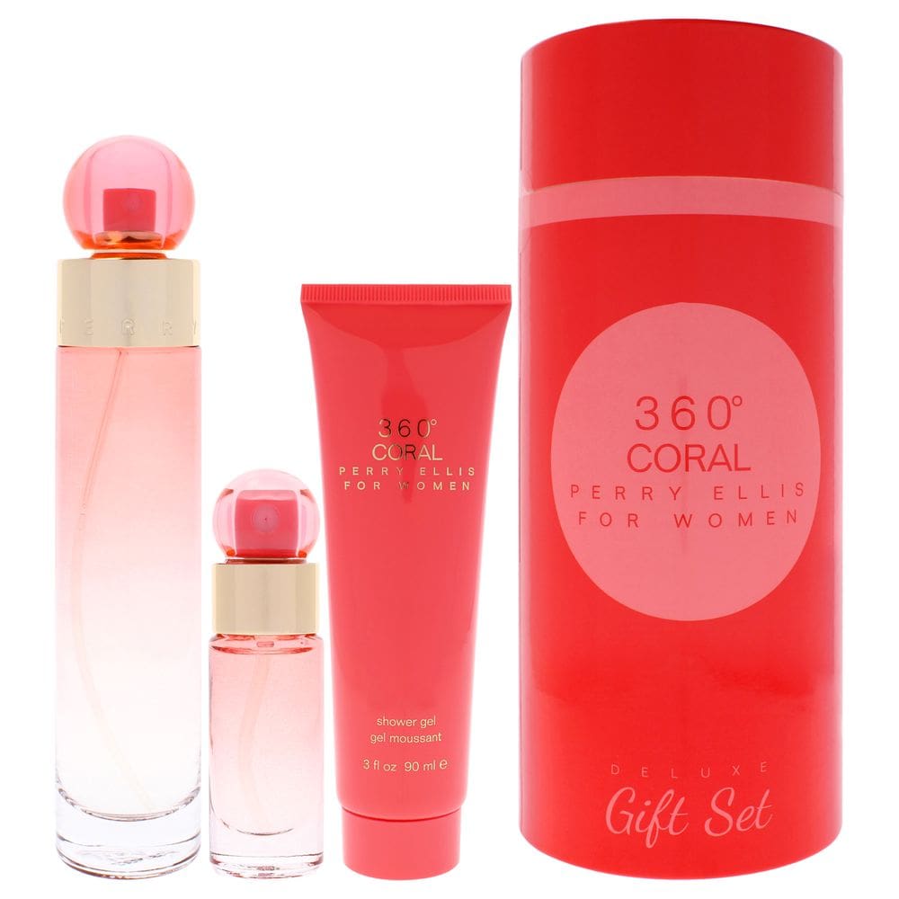 Conjunto de presente de 3 peças Perfume Perry Ellis 360 Coral para mulheres