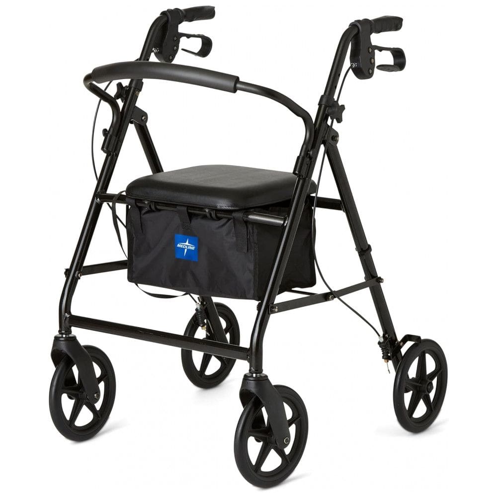 Andador para Idosos e Adultos com Assento, até 160 Quilos, Medline, Preto