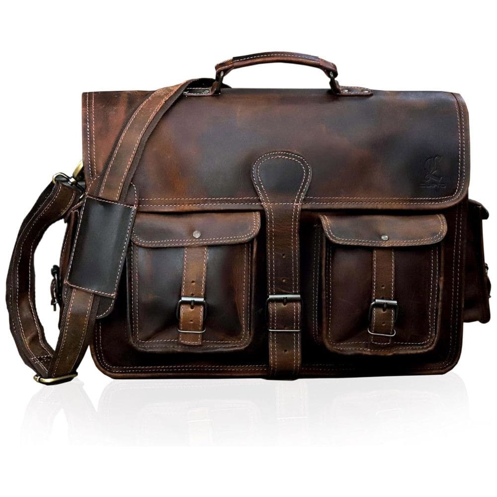 Bolsa, Pasta de Couro Vintage para Laptop, CUERO, Marrom