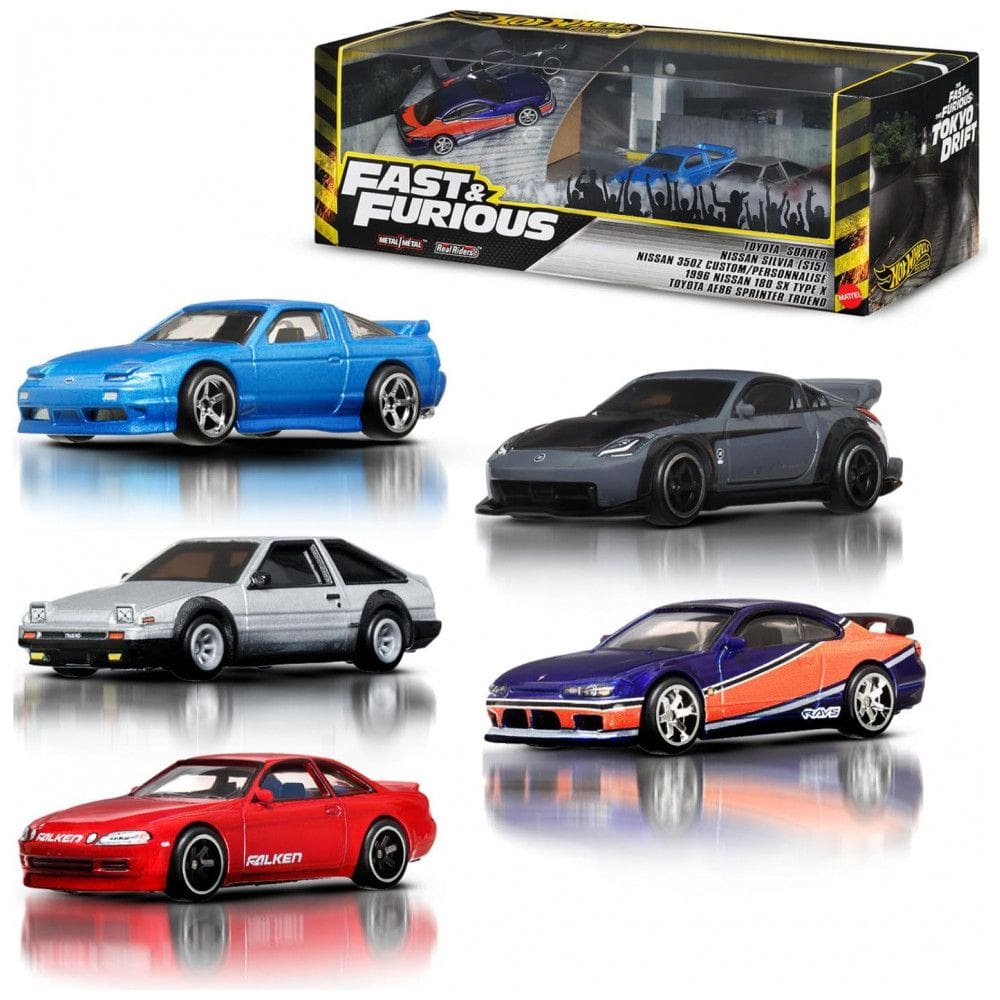 Colecionáveis Hot Wheels, Conjunto Premium Velozes e Furiosos: Desafio em Tóquio, 5 Veículos em Miniatura Escala 1:64 do Filme