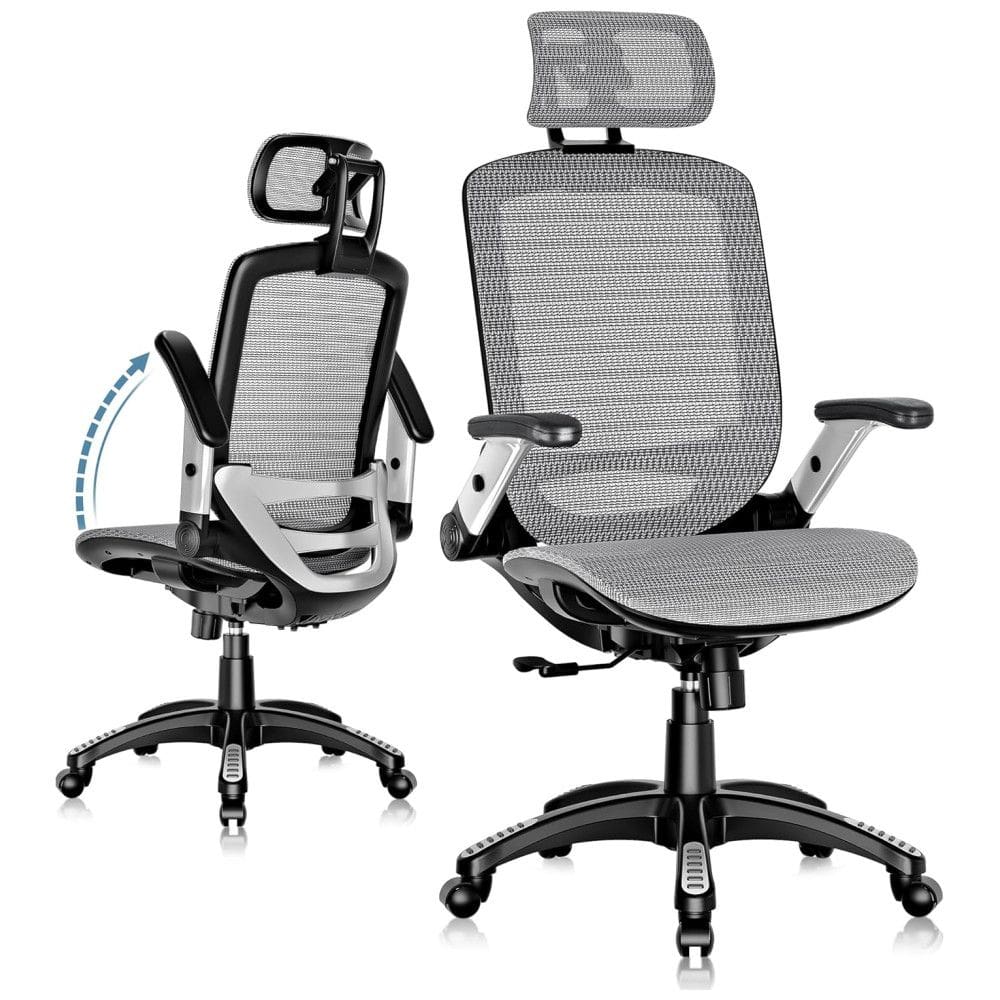 Cadeira de Escritório Ajustável Ergonômica Giratória, GABRYLLY, Cinza