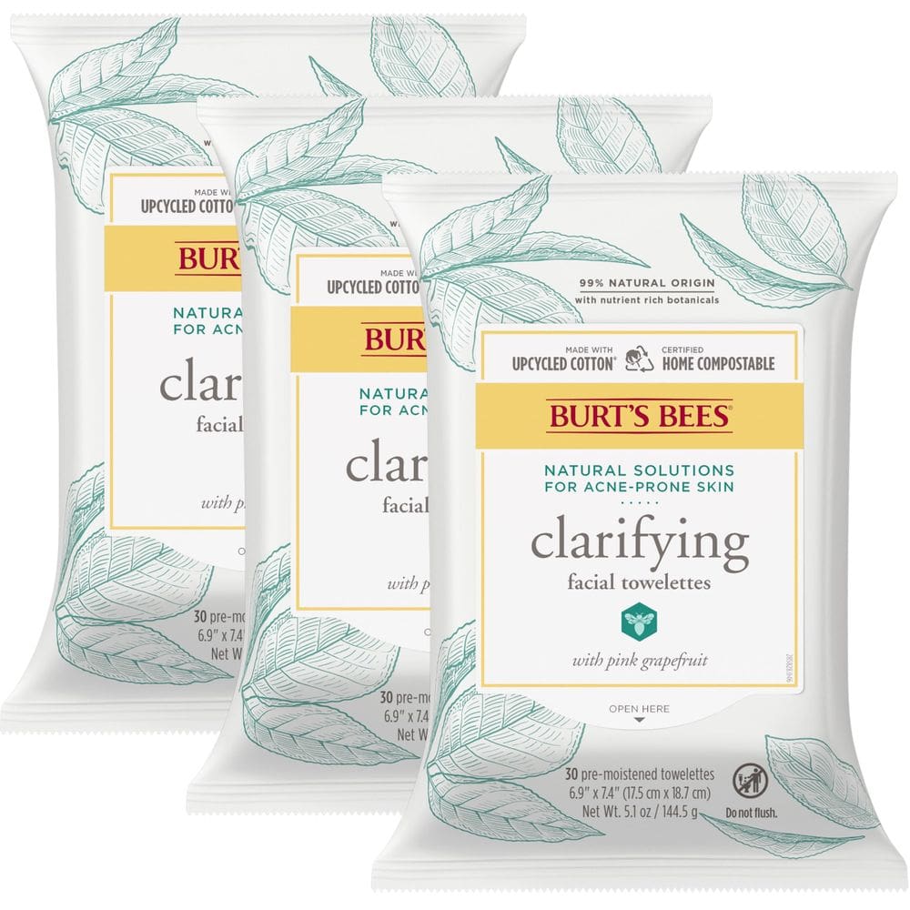Toalhetes de limpeza facial Burt`s Bees Clarifying Acne 30x3