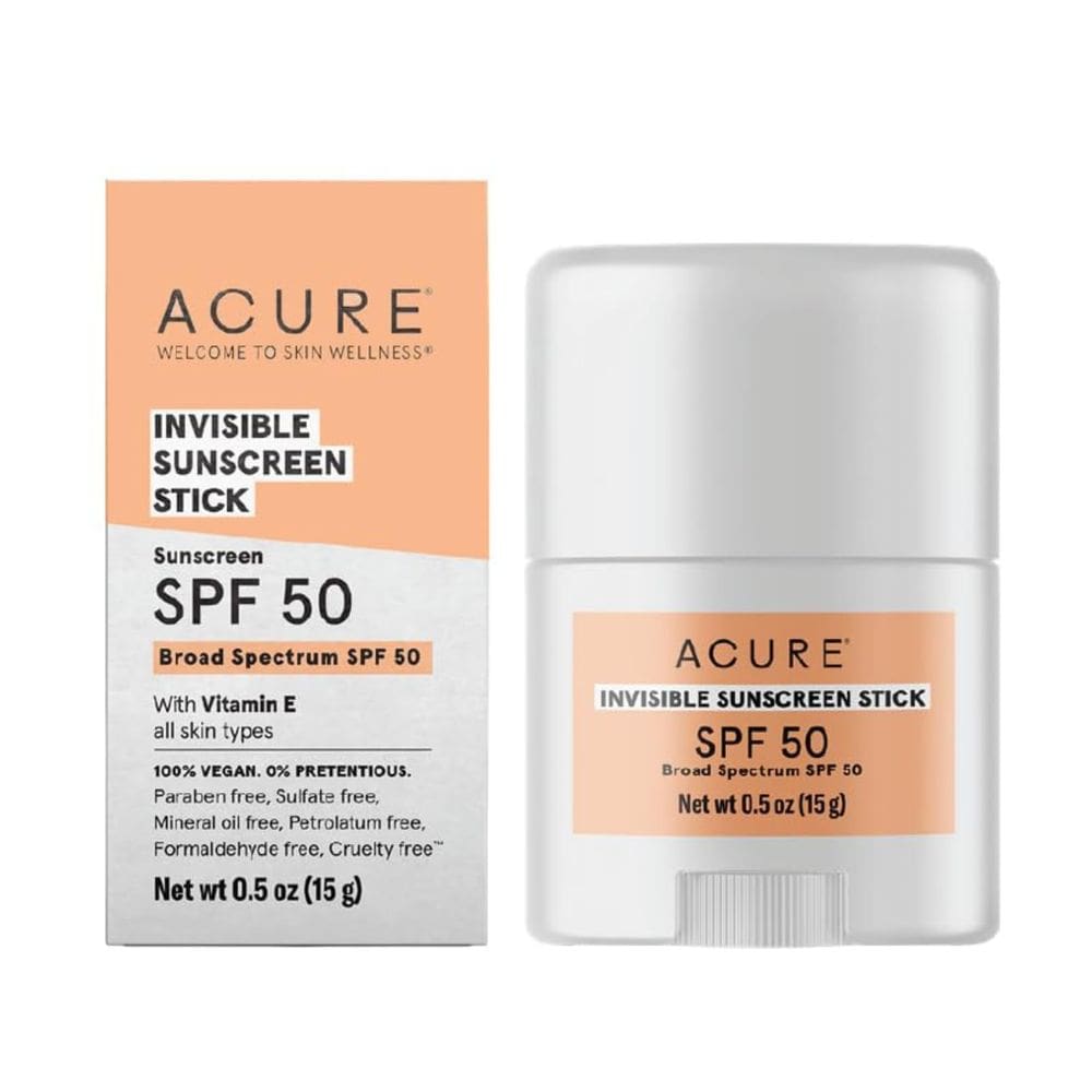 Protetor solar em stick Acure Invisible SPF 50 com vitamina E 15mL