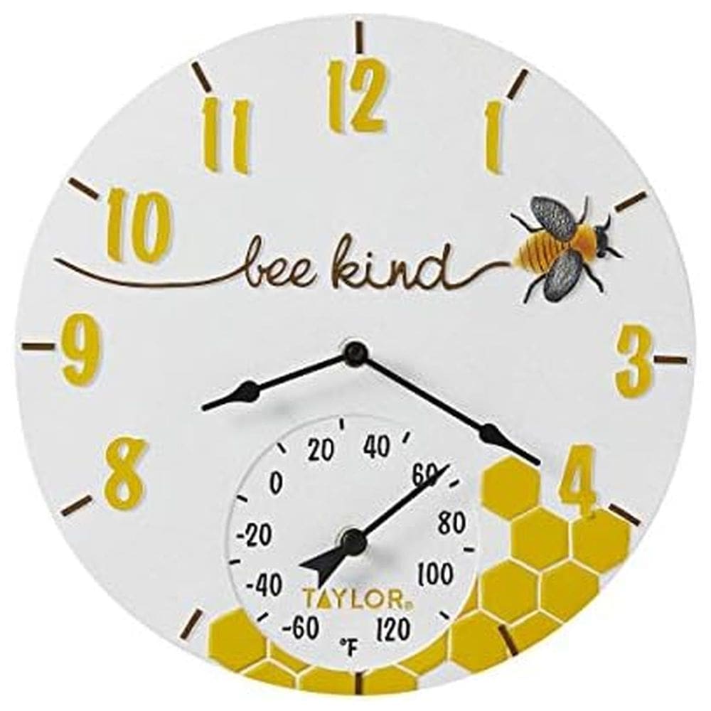 Relógio Taylor Bee Kind, termômetro interno externo de 36 cm