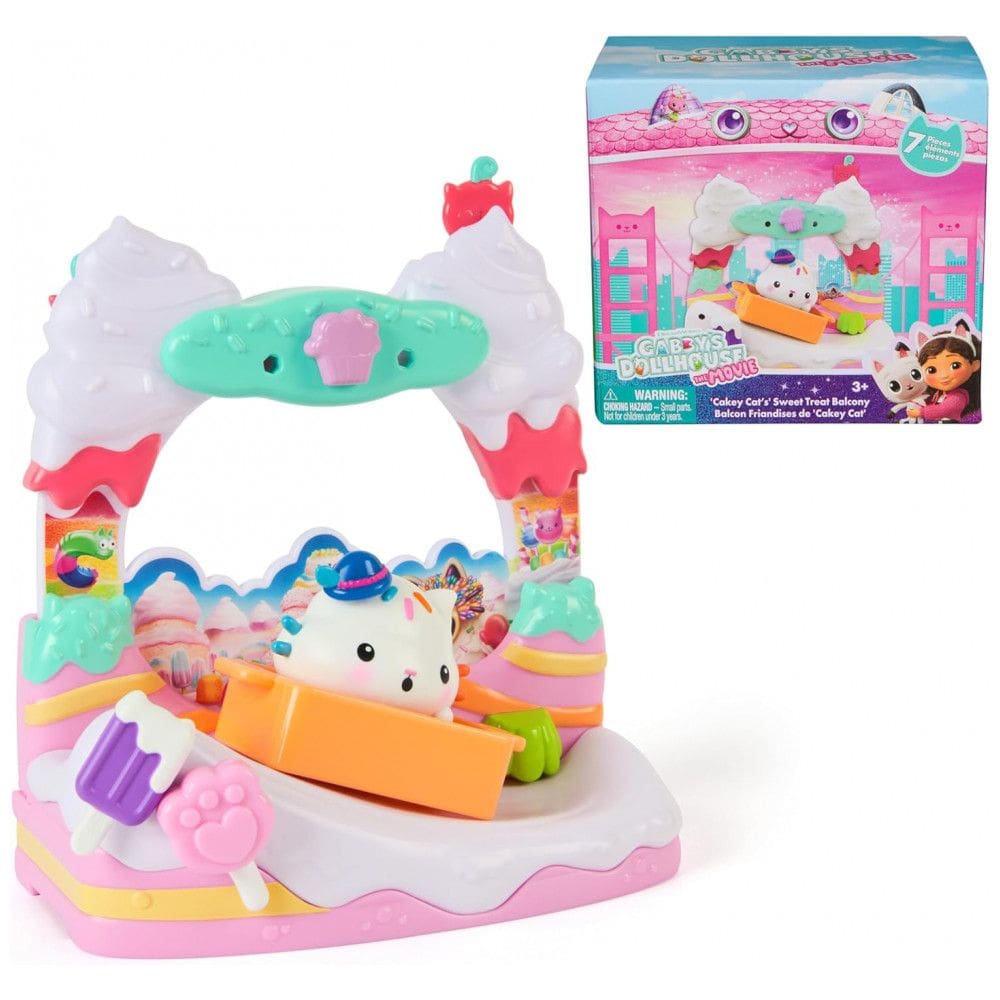 Gabby`s Dollhouse: O Filme, Varanda de Doces Cakey Cats com Boneco de Brinquedo e Acessórios de Casa de Bonecas, Brinquedos para Meninas