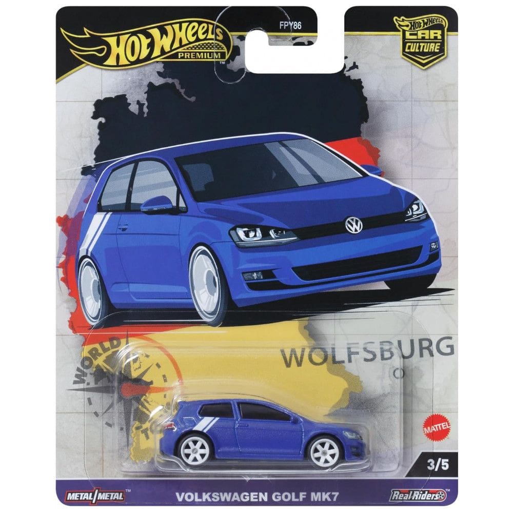 Carrinho de Brinquedo Colecionável Hot Wheels Premium Car Culture, Escala 1:64 DieCast Volkswagen Golf Mk 7, Veículo de Turismo Mundial