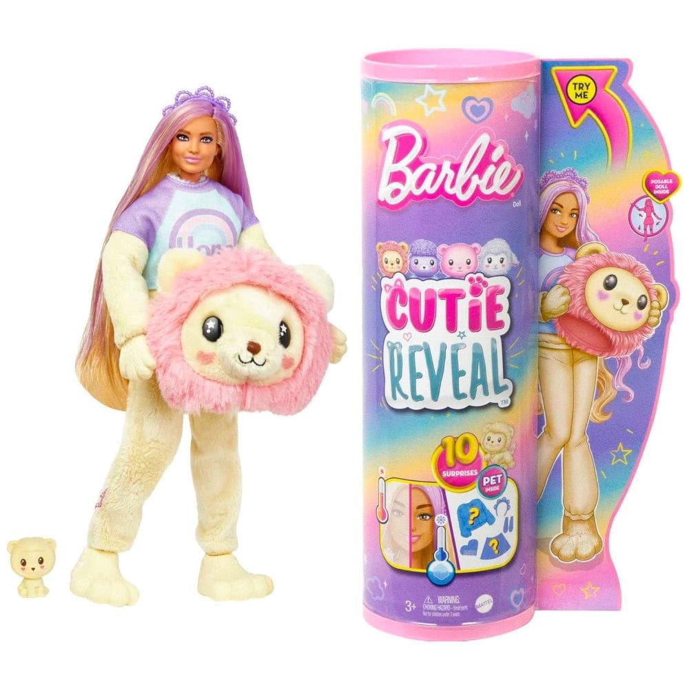 Boneca Barbie Revelação com Fantasia de Pelúcia Leão e 10 Surpresas, Rosa