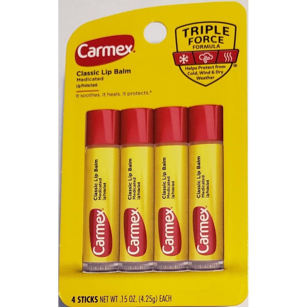 Bálsamos labiais Carmex Medicated Formula, pacote com 4, 4,25 ml, suaviza os lábios