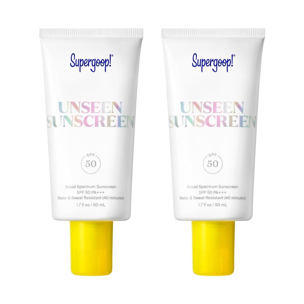 Protetor solar Supergoop! Primer de maquiagem facial Unseen SPF 50 50 ml, pacote com 2 unidades