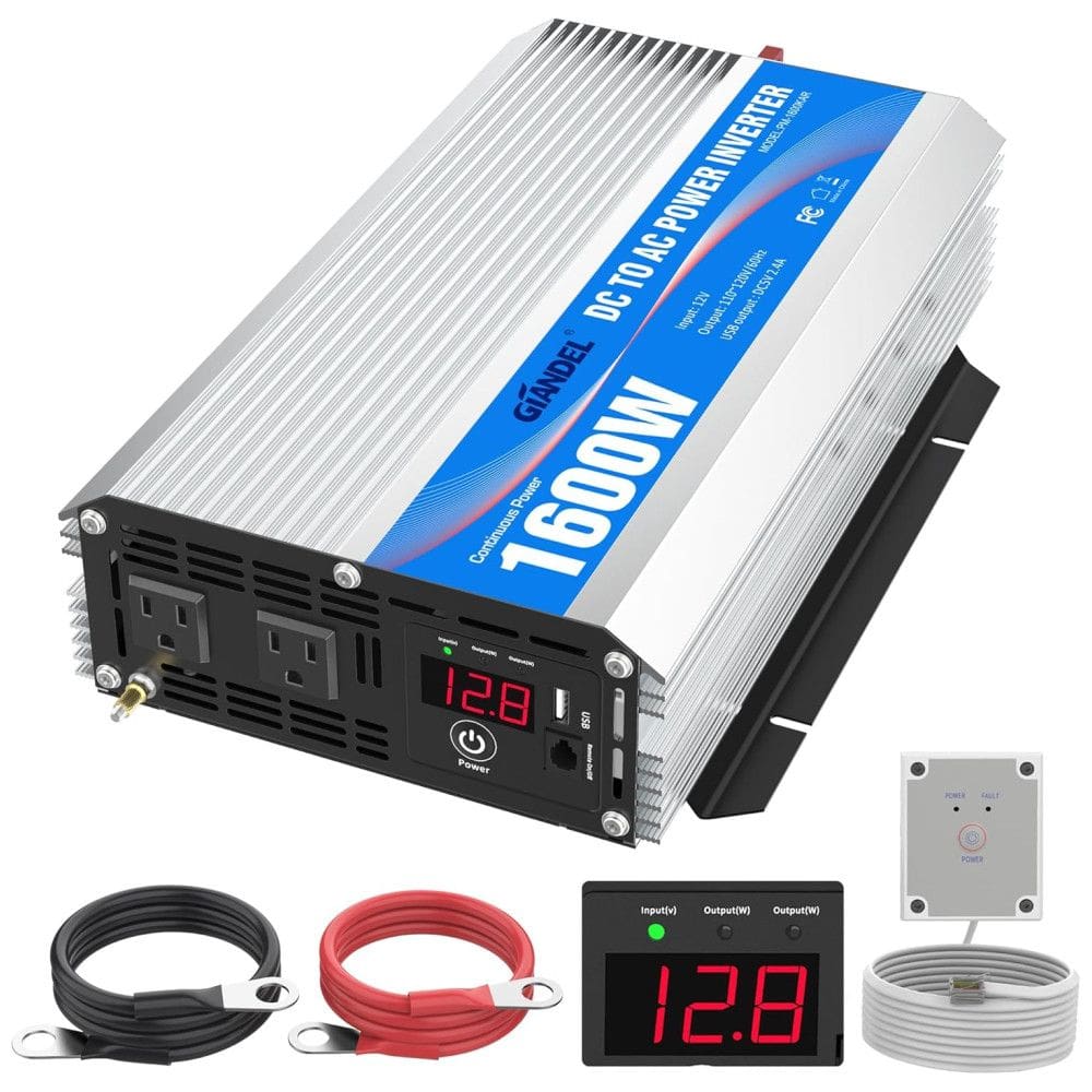 Inversor de Potência Automotivo 1600W,c, Controle Remoto e Display LED e porta USB, GIANDEL PM 1600KAR, Prateado