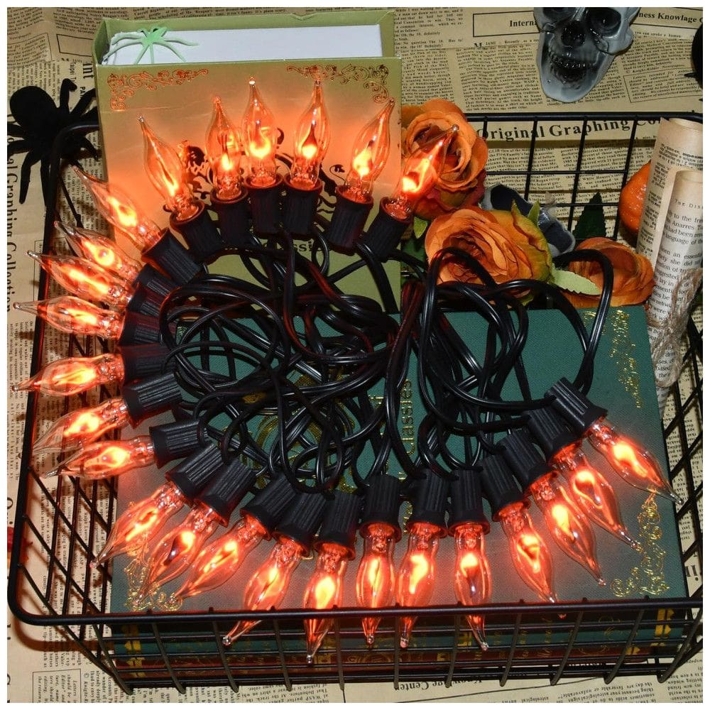 Pisca Pisca LED C7 com 25 LEDS para Decoração de Halloween, Laranja