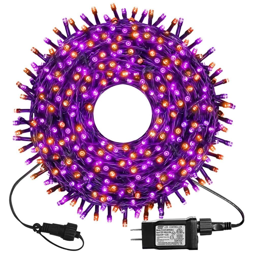 Pisca Pisca 300 LED 30 Metros a Prova dÁgua com 8 Modos para Halloween e Natal, Roxo e Laranja