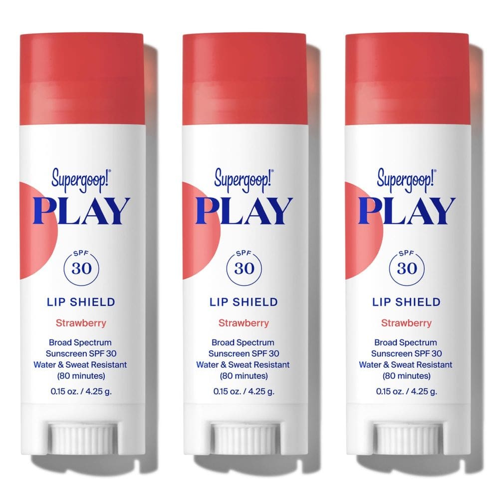 Bálsamo labial Supergoop! Pacote com 3 protetores labiais PLAY SPF 30 Strawberry