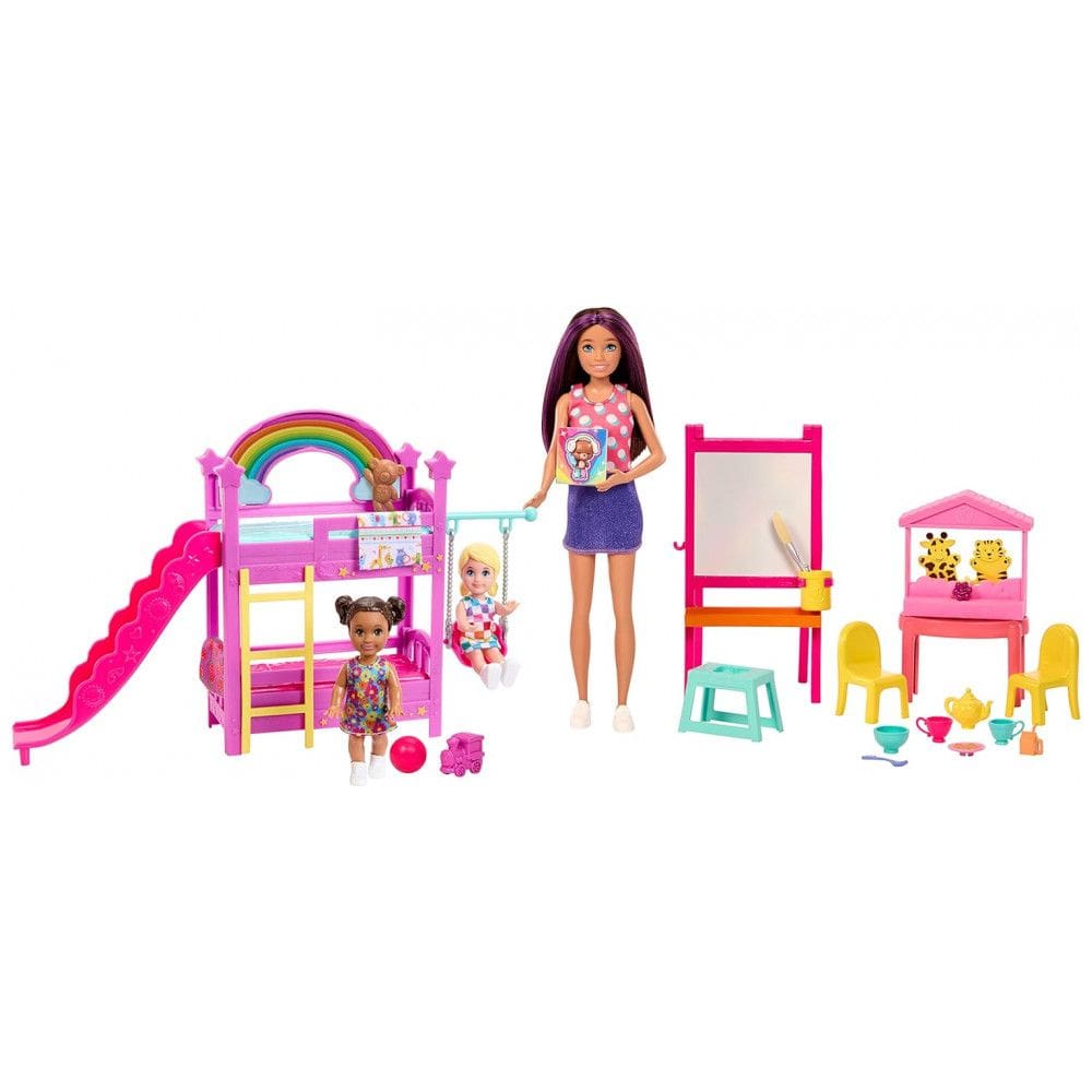 Creche da Barbie com 15 Acessórios, 3 Bonecas para Crianças a Partir de 3 Anos, Rosa