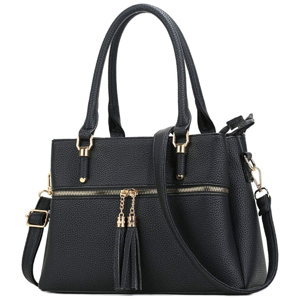 Bolsa Feminina de Ombro com Alça Superior e Detalhe de Zíper, KKXIU Handbag Black, Preto