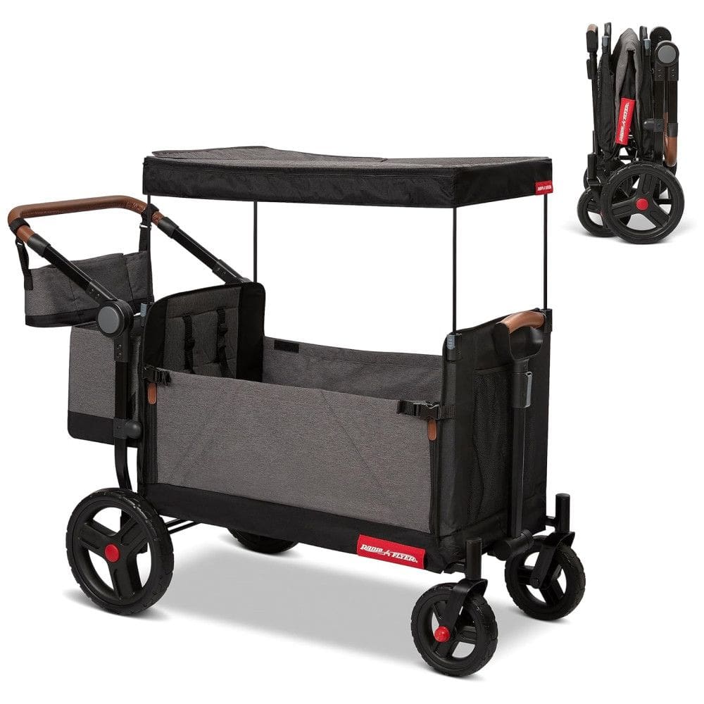 Carrinho de Passeio Vagão Dobrável Multifuncional para Crianças, Radio Flyer, Cinza e Preto