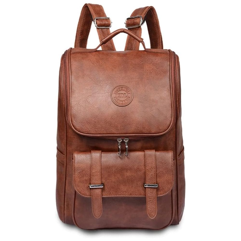 Mochila Vintage de Couro Vegano A prova dágua para Laptop, LOTCAIN, Marrom