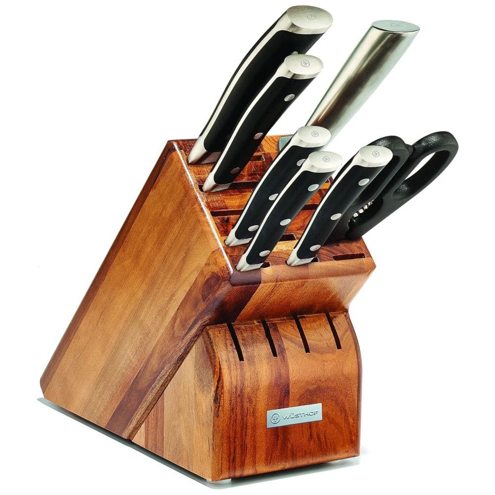 Conjunto de Facas em Aço Inoxidável de Alto Carbono Serrilhada com Bloco de Bancada, 8 Peças, Wusthof, Preto