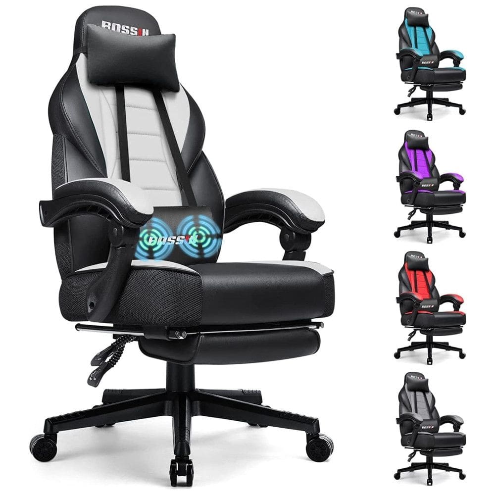 BOSSIN Cadeira de Escritório Gamer Reclinável e Ergonômica com Apoio para Lombar, Branca