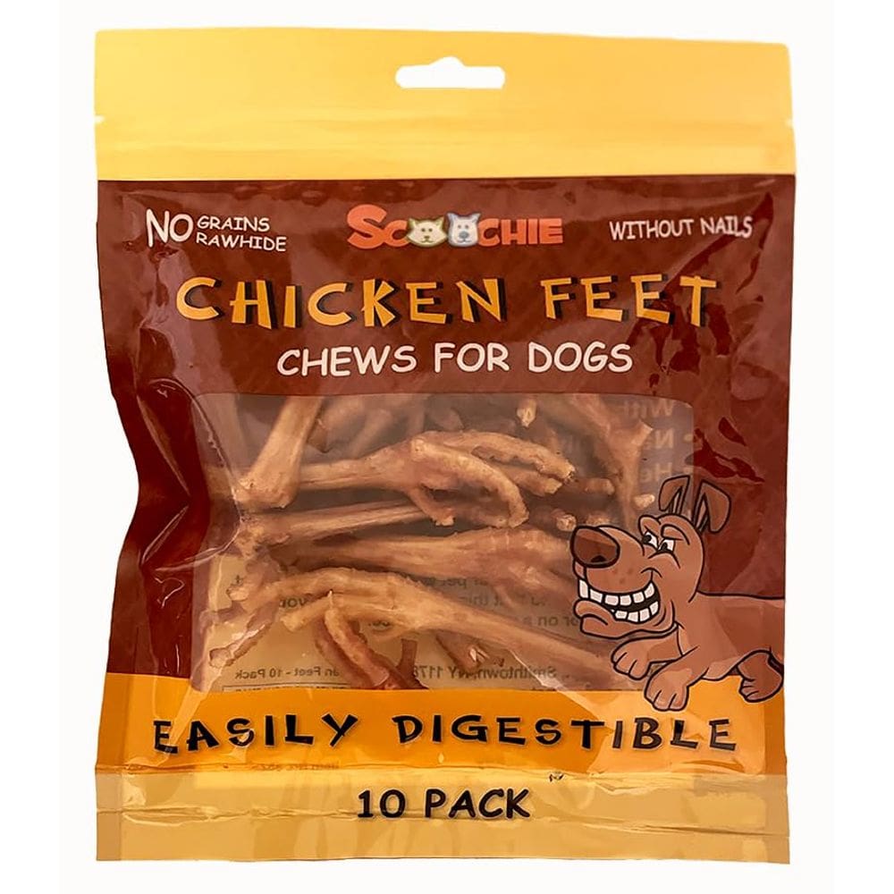 Lanches para animais de estimação Scoochie Pet, pacote com 10 pés de galinha, sem unhas