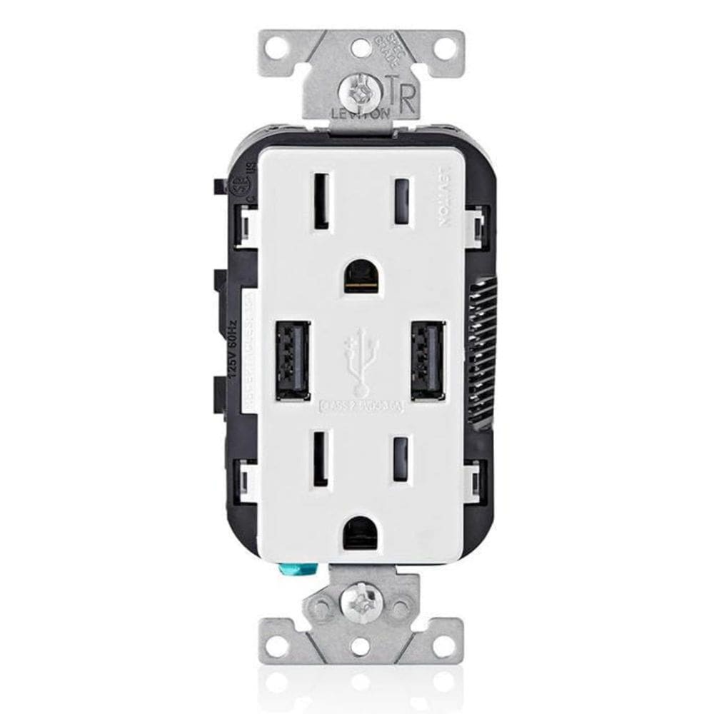 Carregador USB Leviton Tipo A T5632-W 3.6A 15A Resistente a Violações