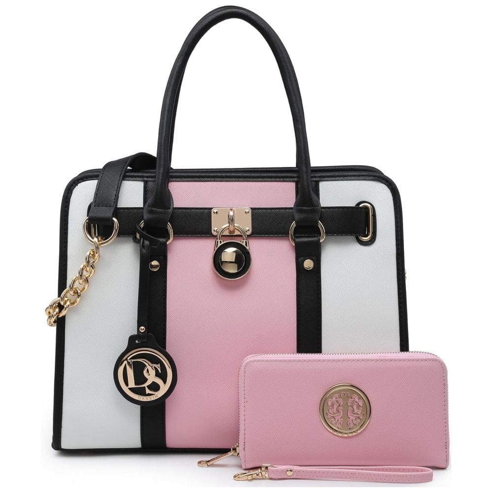 Bolsa Feminina em Dois Tons com Alça Superior e Carteira, Branca e, DASEIN KC XL 02 7103 W PK, WT FN FBA, Rosa claro