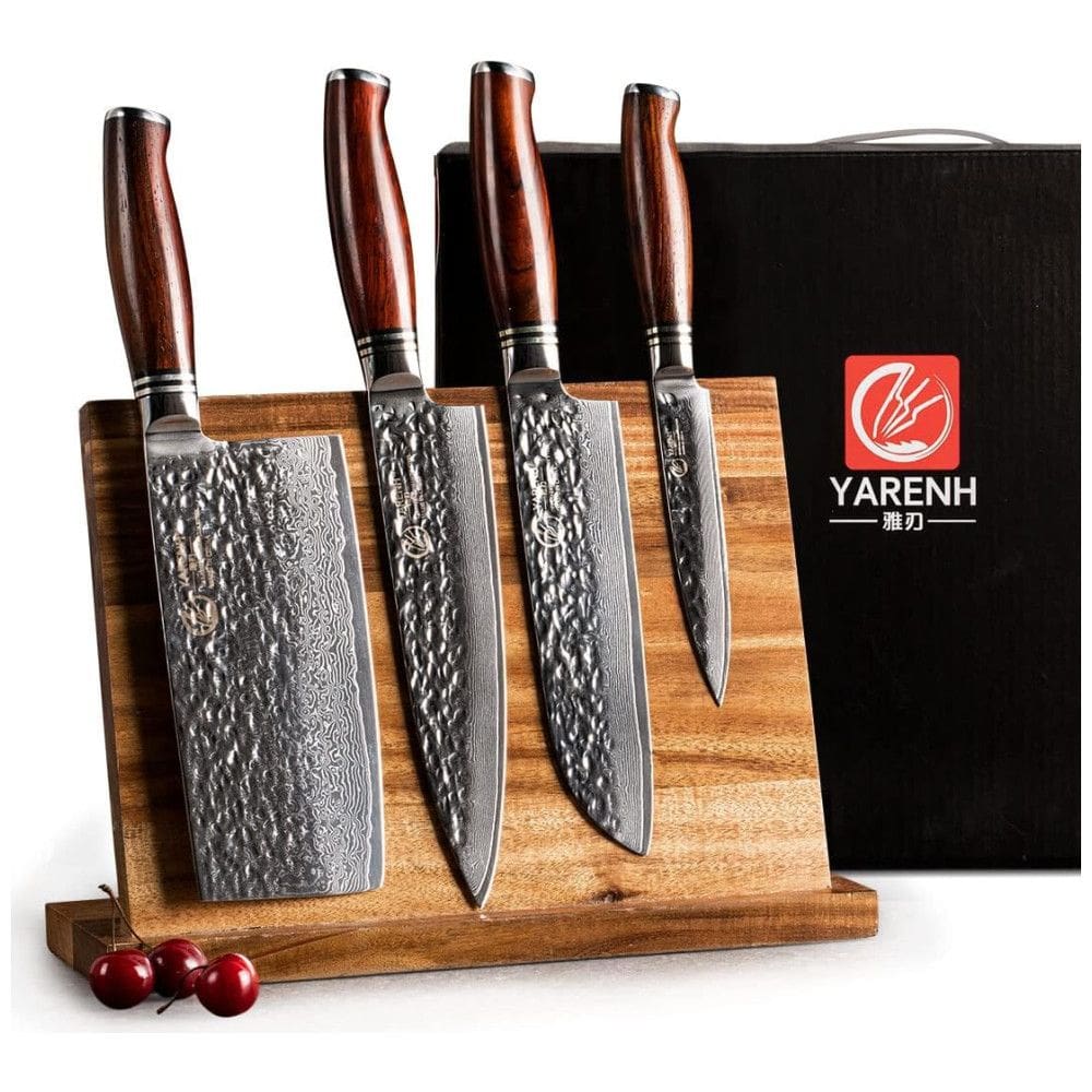 Yarenh Conjunto de Facas em Aço Inoxidável com Bloco de Bancada, 5 Peças, Marrom