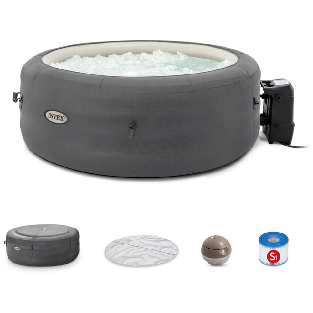 Spa Inflável Hidromassagem para 4 Pessoas com Jatos Relaxantes e Capa, Intex, Cinza