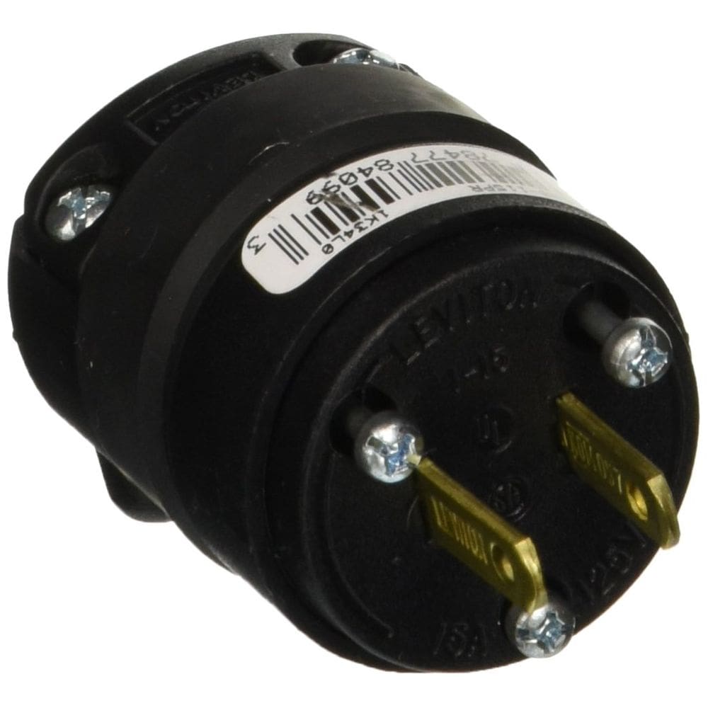 Conector Leviton de 15 A, 125 volts, não polarizado, preto sem aterramento