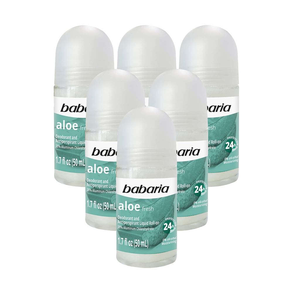 Desodorante Roll-On Babaria Aloe, sem álcool, 24 horas, pacote com 6