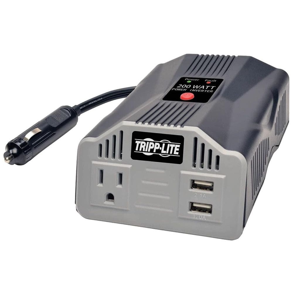 Inversor de Potência Automotivo 200W com 1 Tomada, 2 porta de Carregamento USB, 12V, TRIPP LITE PV200USB, Cinza