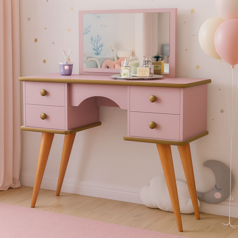Penteadeira Camarim Infantil Mesa Para Maquiagem Com Espelho e Gaveta