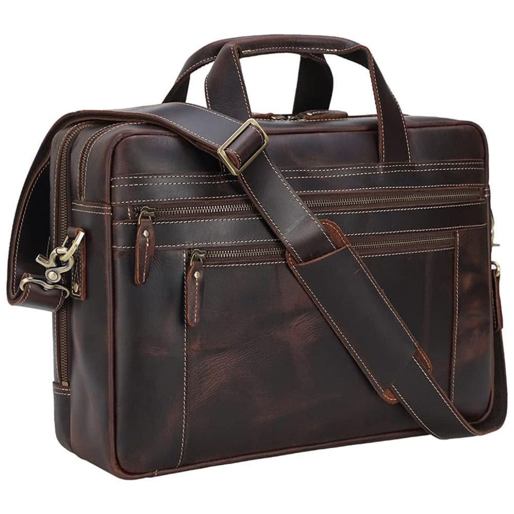 Bolsa Carteiro Masculina de Couro Bovino para Laptop com 17 Polegadas, TIDING
