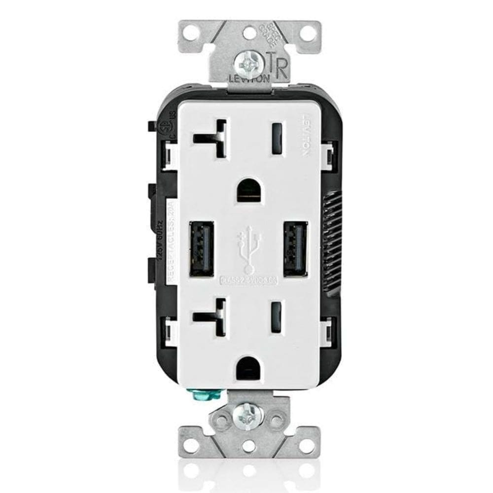 Carregador USB Leviton T5832-W Tipo A 20A, resistente a violações, branco