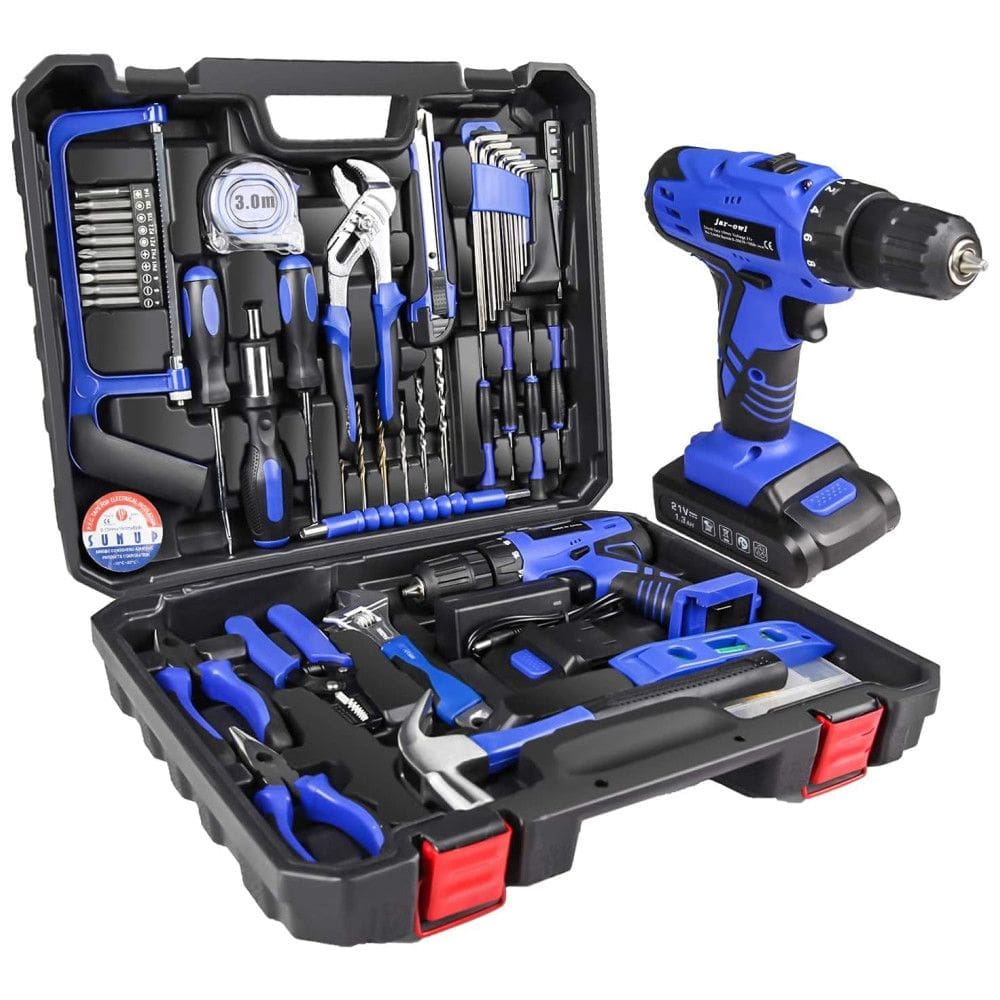 jar owl Kit de Ferramentas c, Maleta de Transporte e Parafusadeira 110V, 107 Peças, Azul