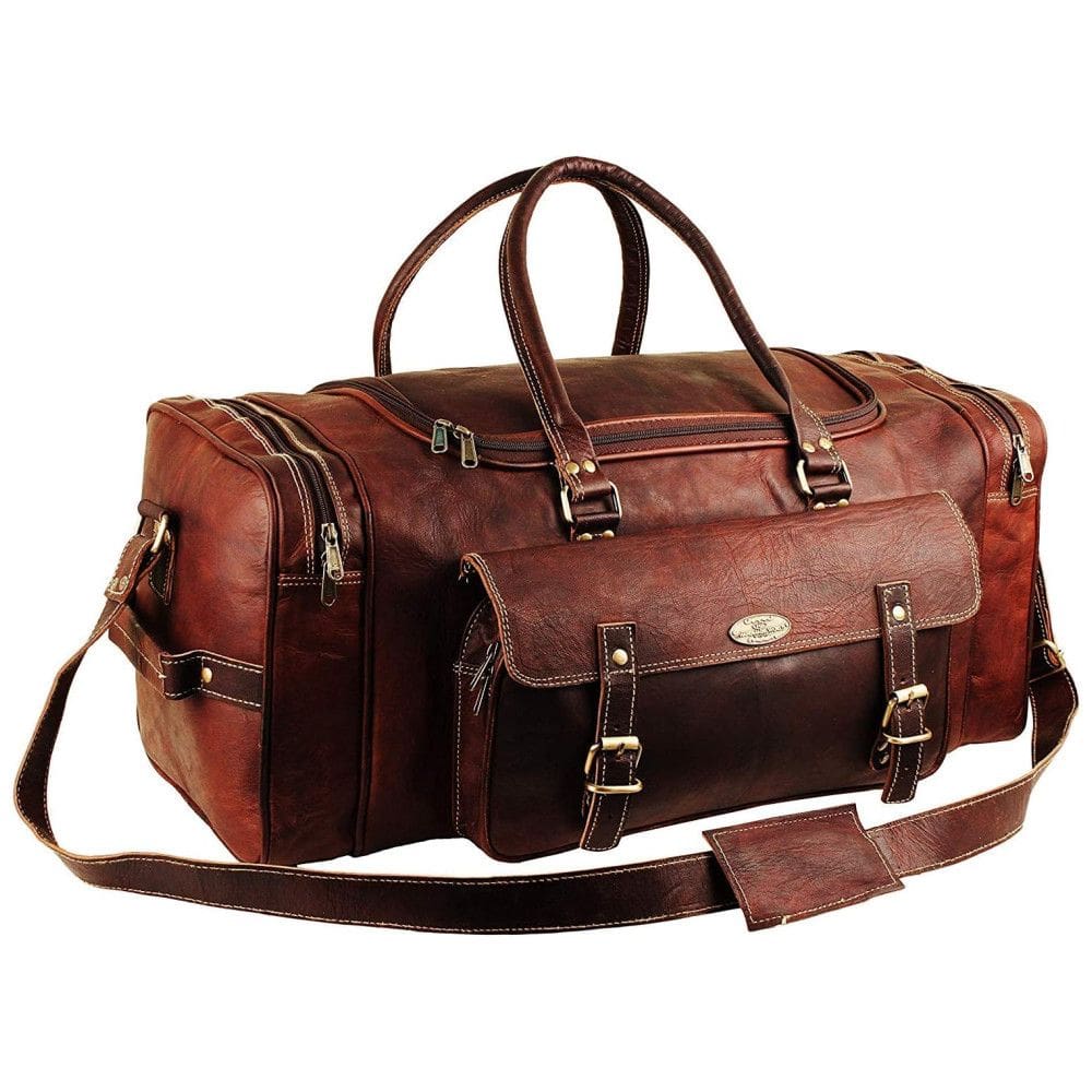 Bolsa de Viagem Masculina Clássica de Couro, HULSH, Marrom