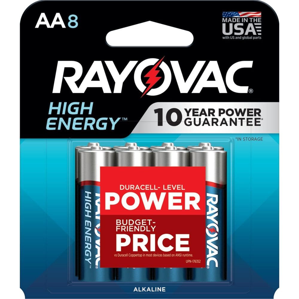 Pilhas alcalinas de alta energia AA Rayovac, pacote com 8