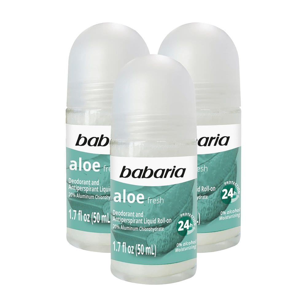 Desodorante Roll-On Babaria Aloe, sem álcool, 24 horas, pacote com 3