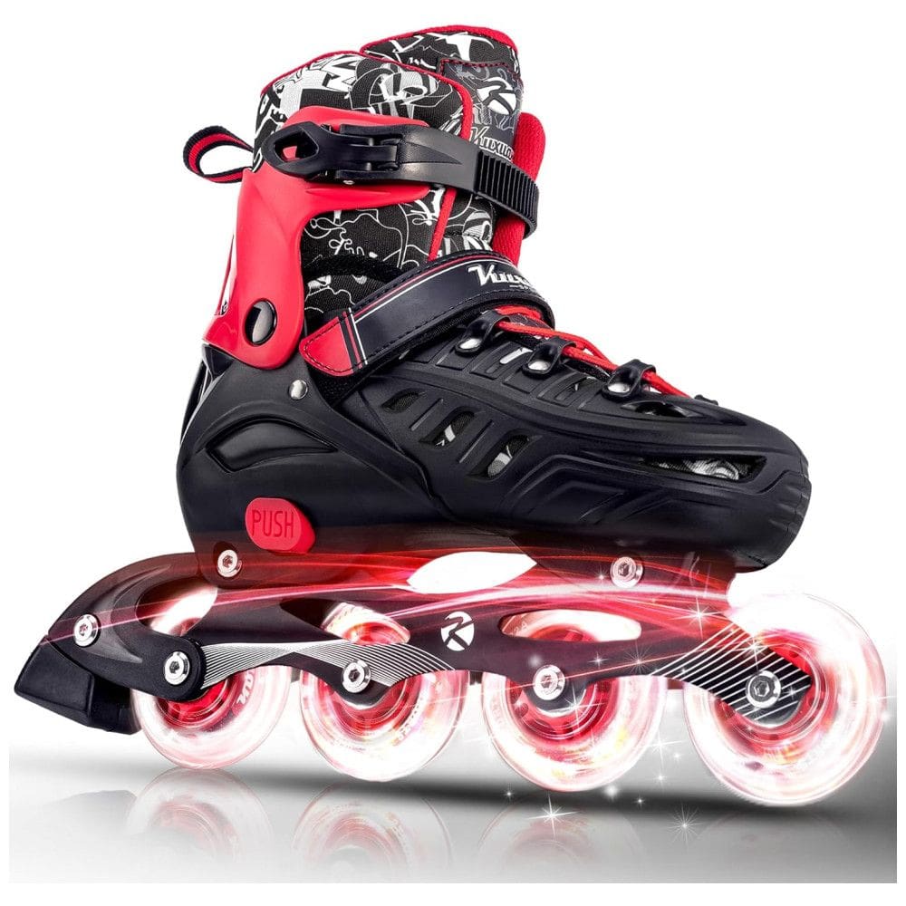 Patins Regulável e Ajustável para Jovens e Adultos, com Rodas Iluminadas, Tam BR 37 a 40, Kuxuan, Vermelho