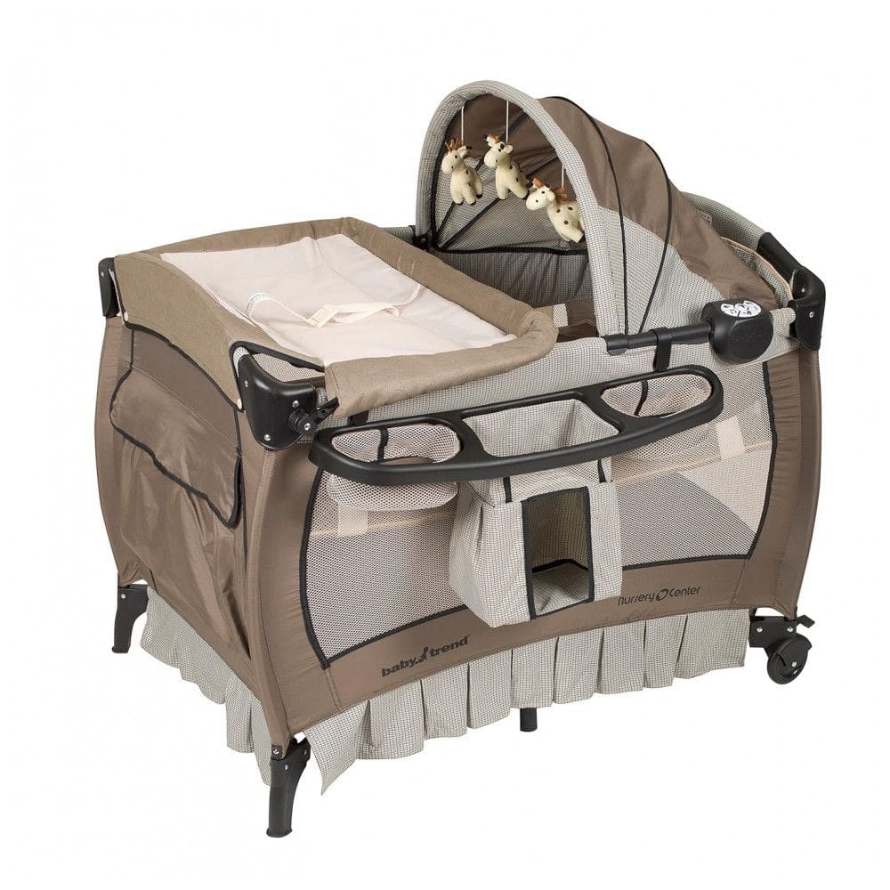 Berço Cercado Portátil com Controle de Volume, Luz Noturna e Vibração, Baby Trend, Marrom